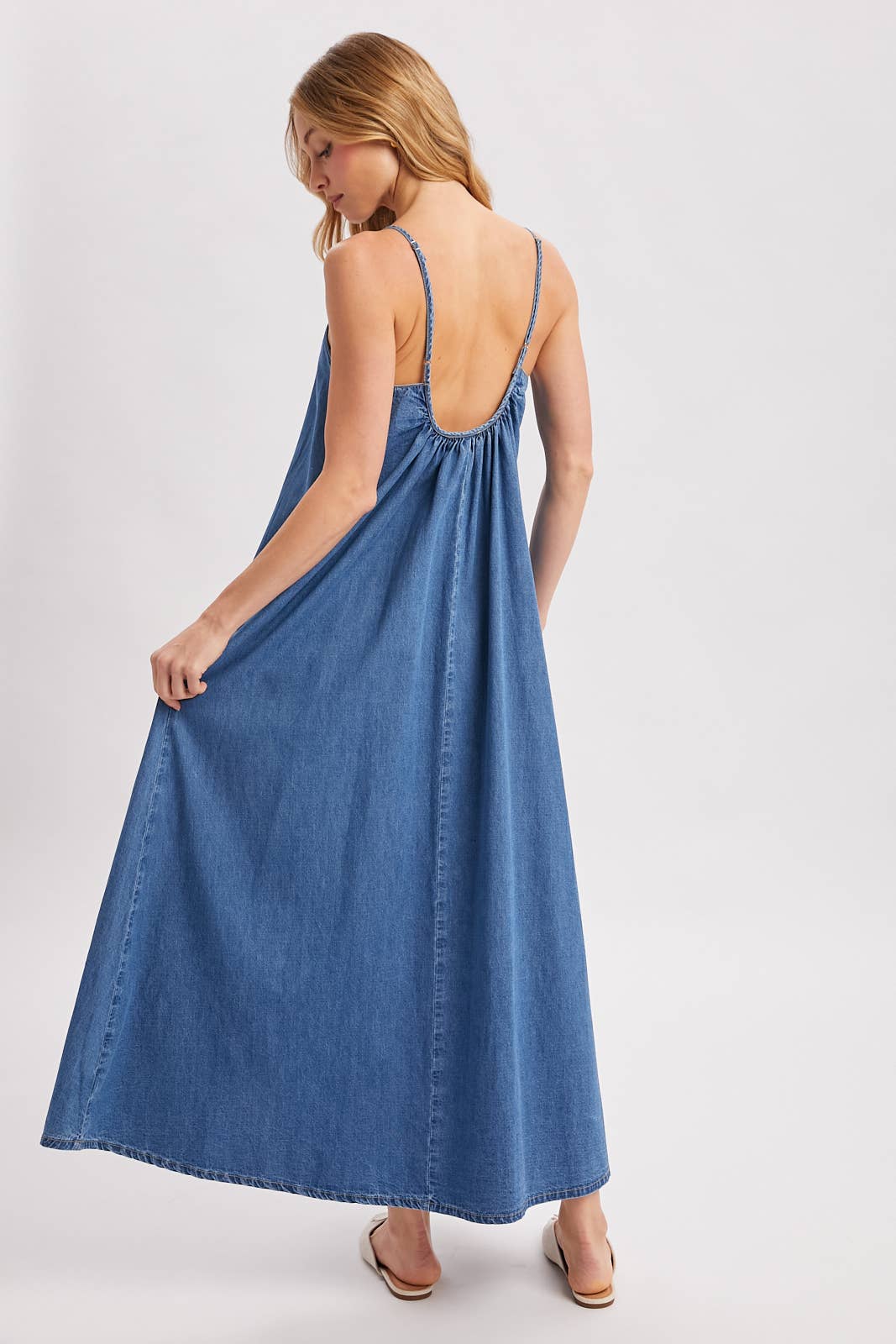 Isadora Open-Back Denim Maxi