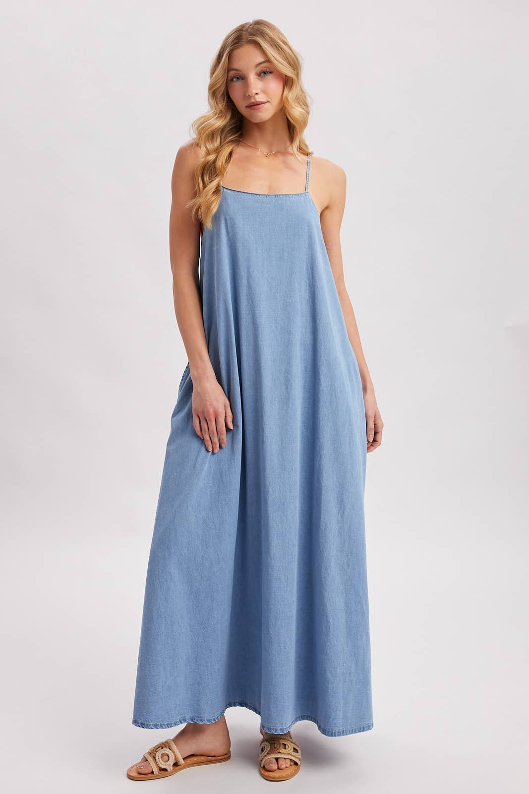 Isadora Open-Back Denim Maxi