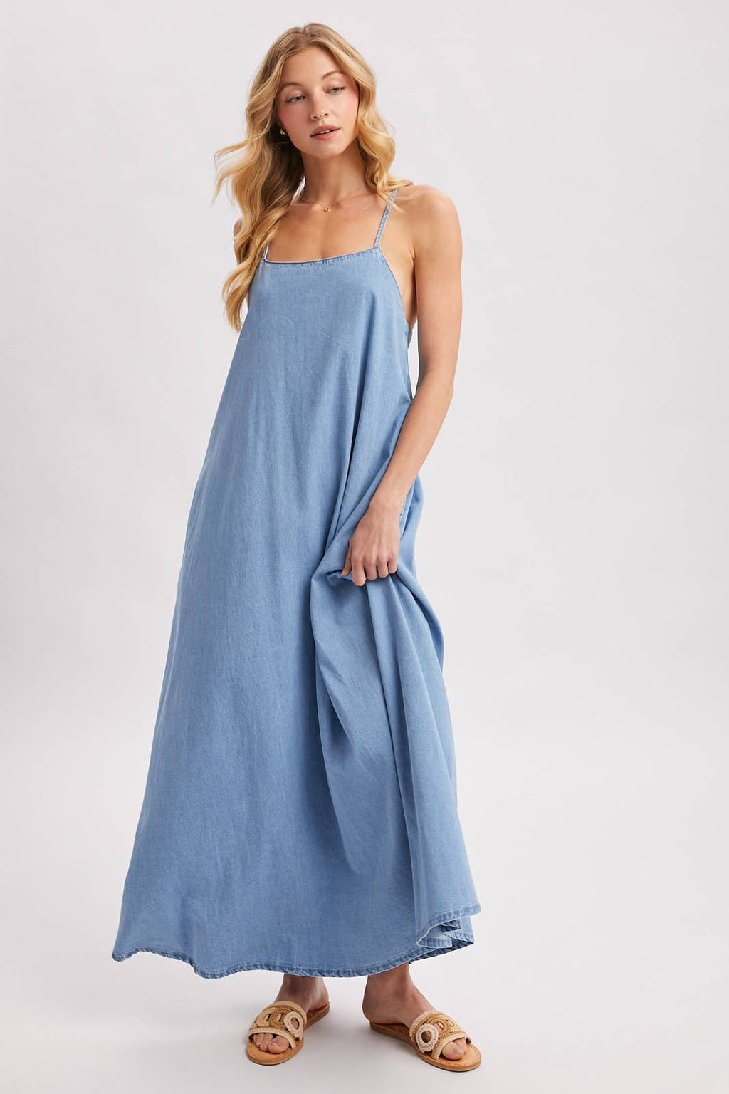 Isadora Open-Back Denim Maxi