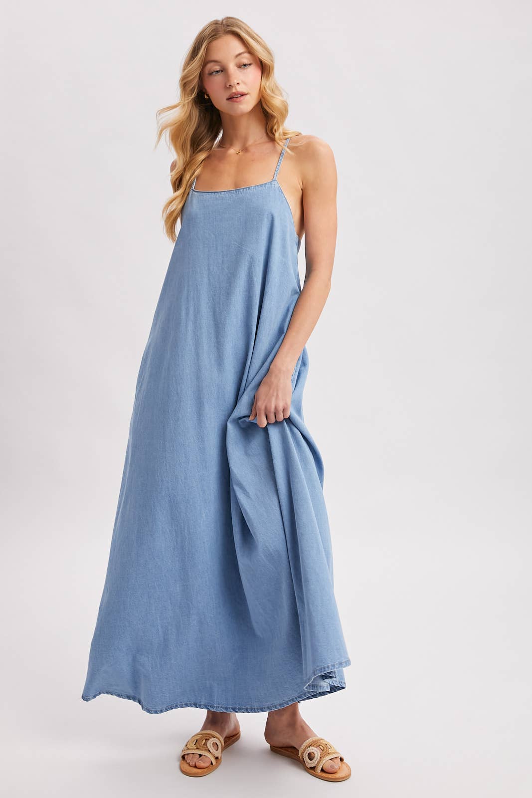 Isadora Open-Back Denim Maxi