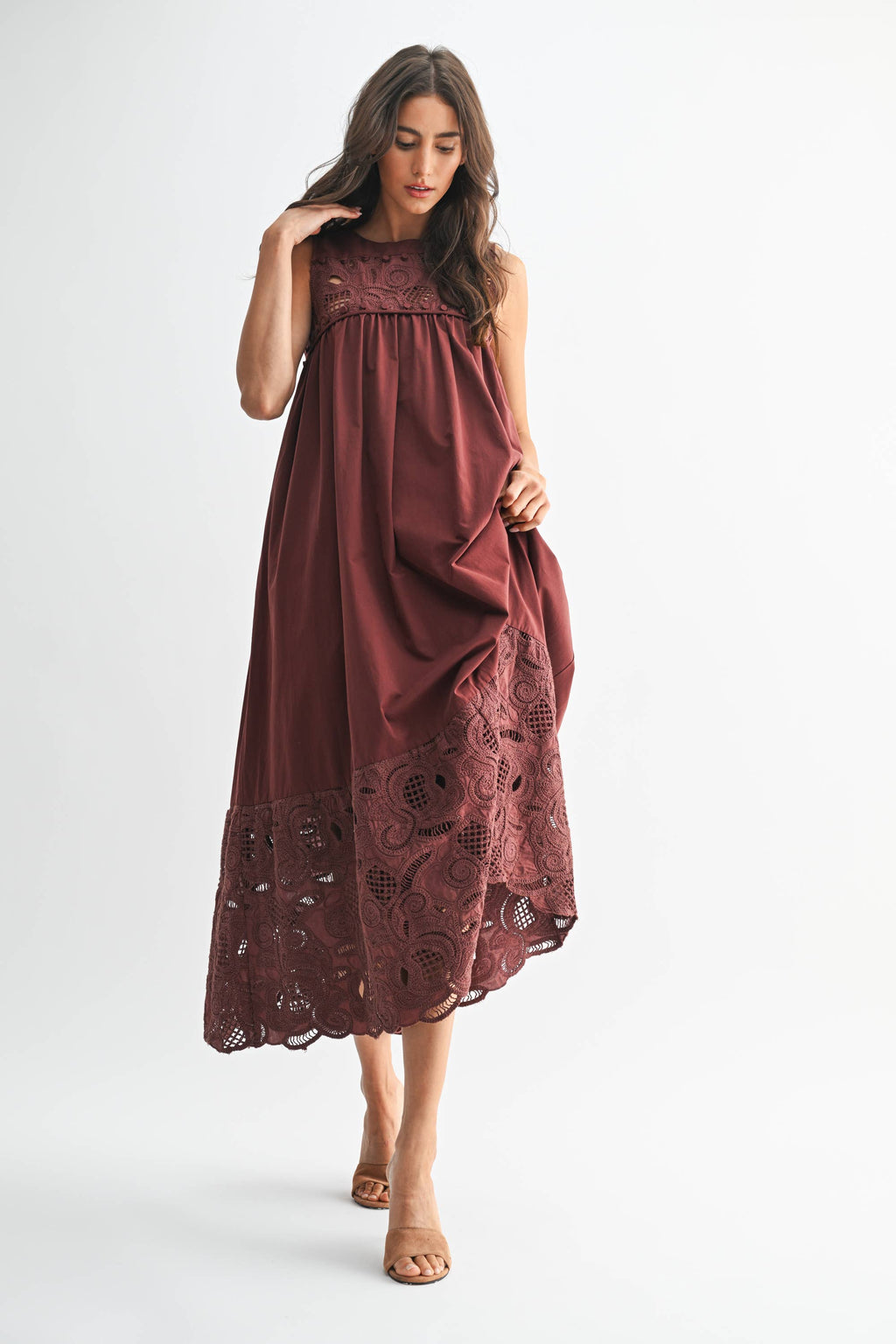 CJD26364 BOHO MAXI DRESS WITH LACE DETAILS