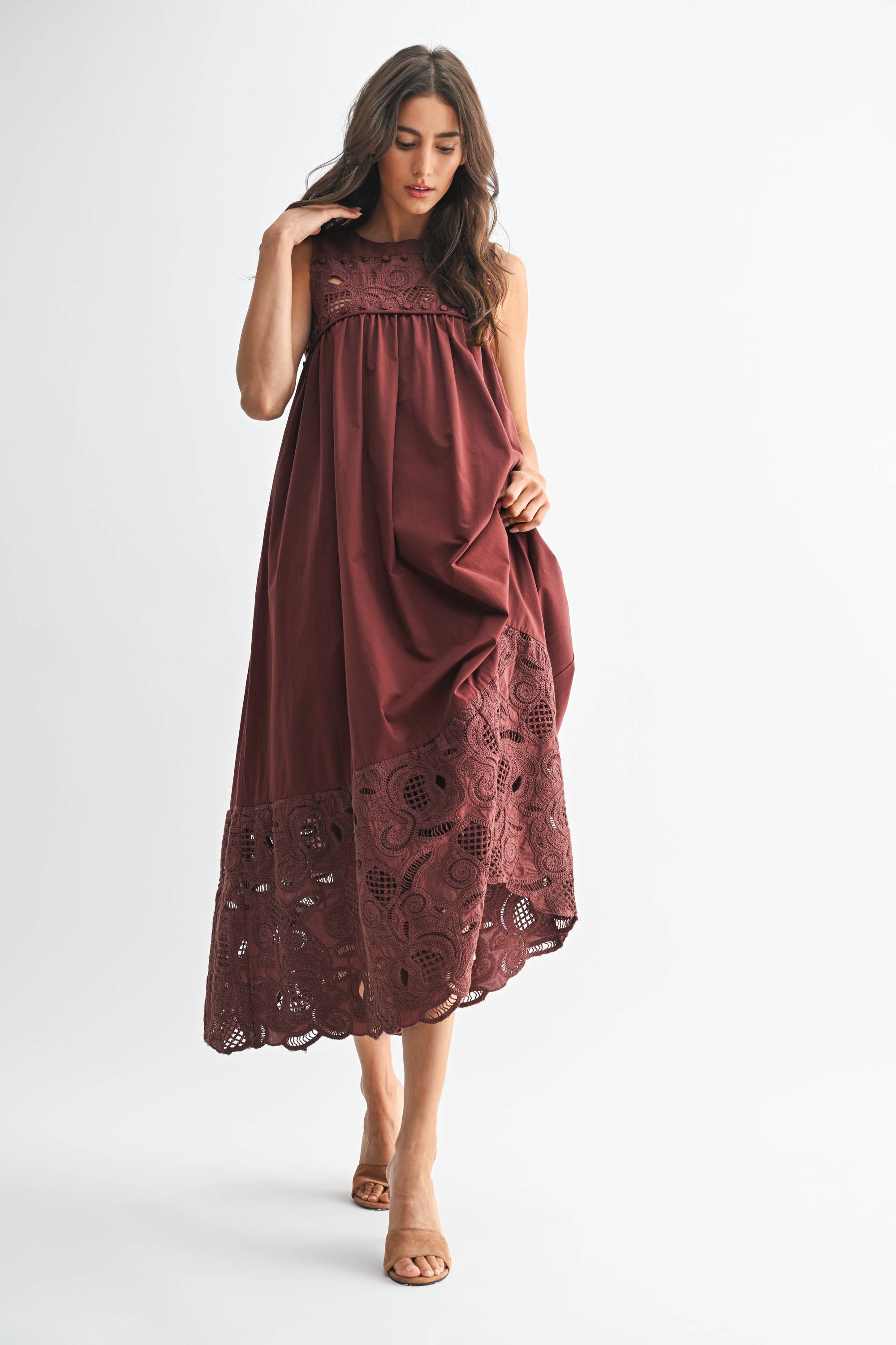 CJD26364 BOHO MAXI DRESS WITH LACE DETAILS