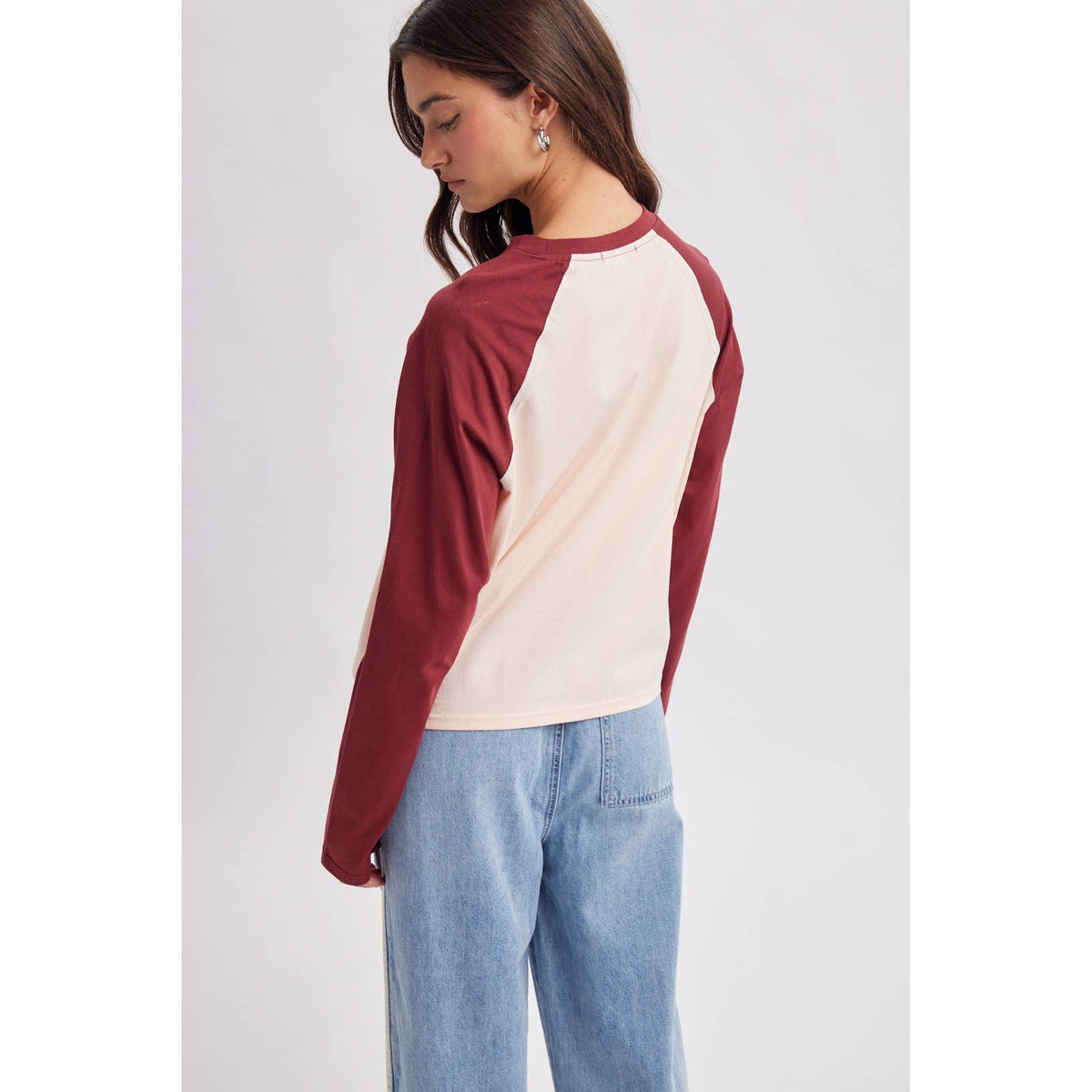 Rio Raglan Baseball Tee - Pink & Burgundy
